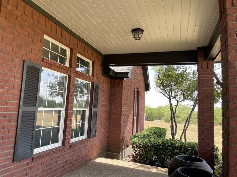 Porch ceiling and dark trim